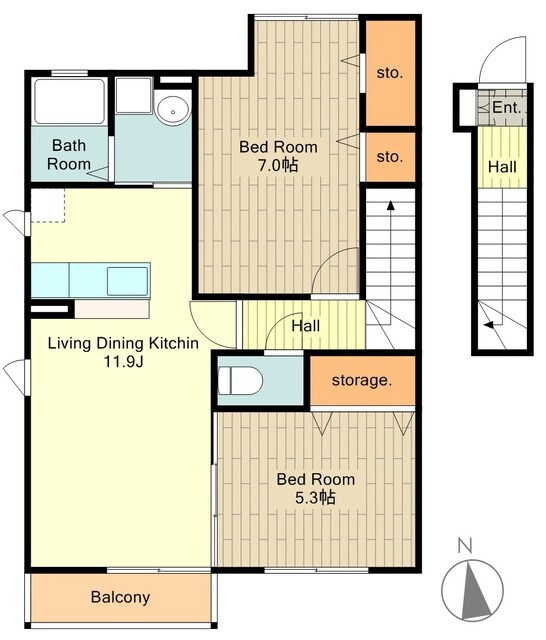 Y’sフラット Aの物件間取画像