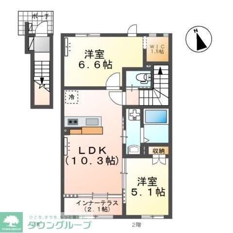鶴ヶ島市脚折町6丁目アパートII期新築工事の物件間取画像