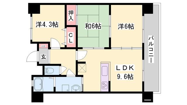 朝日プラザ姫路城南サバーブの物件間取画像