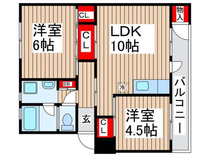 船橋グリーンハイツ2号棟（403）の物件間取画像