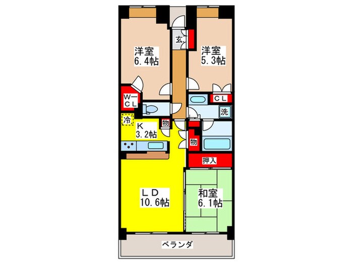 ヒルズ武蔵野久米川（202）の物件間取画像