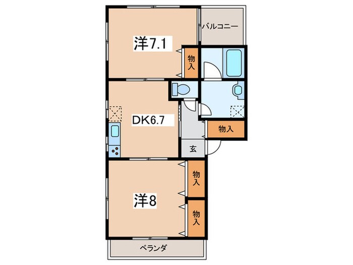 コンフォート辰己Ｂ館の物件間取画像