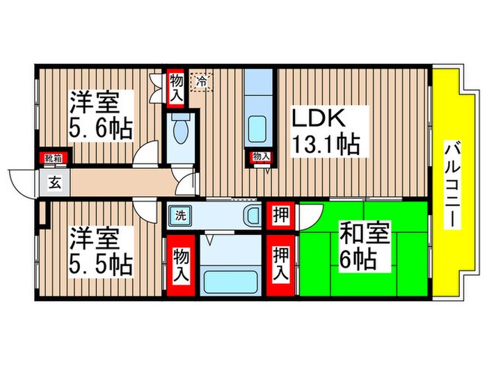 サンライズヒル朝日ケ丘Ｂ棟の物件間取画像