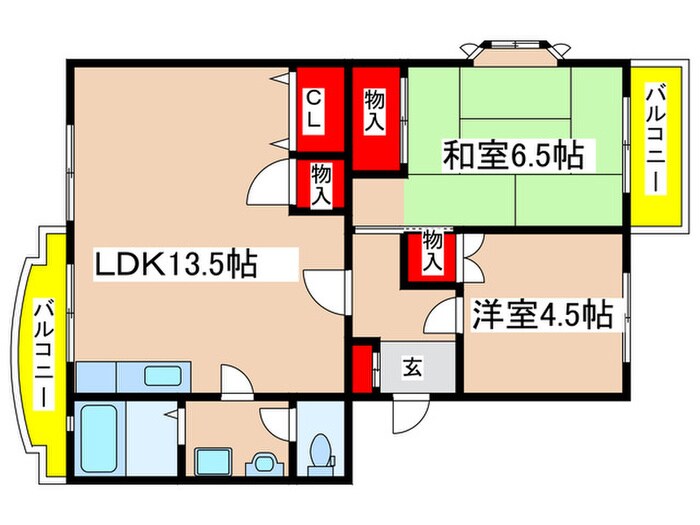 ドミ－ル若草Ｂの物件間取画像