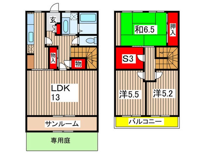 テラスハウス稲毛C（2）の物件間取画像