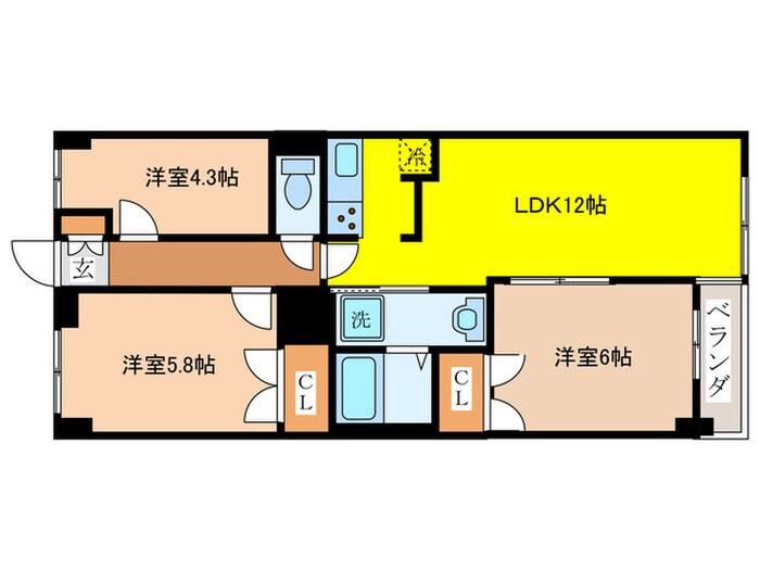 クレスト壱番館の物件間取画像