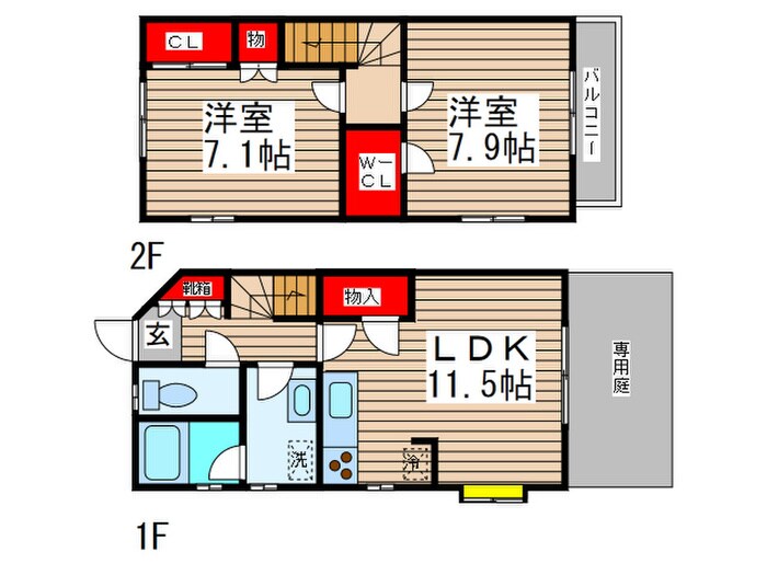 ﾘﾊﾞｰｻｲﾄﾞｶﾞｰﾃﾞﾝｼｭﾄﾗｰﾙCの物件間取画像