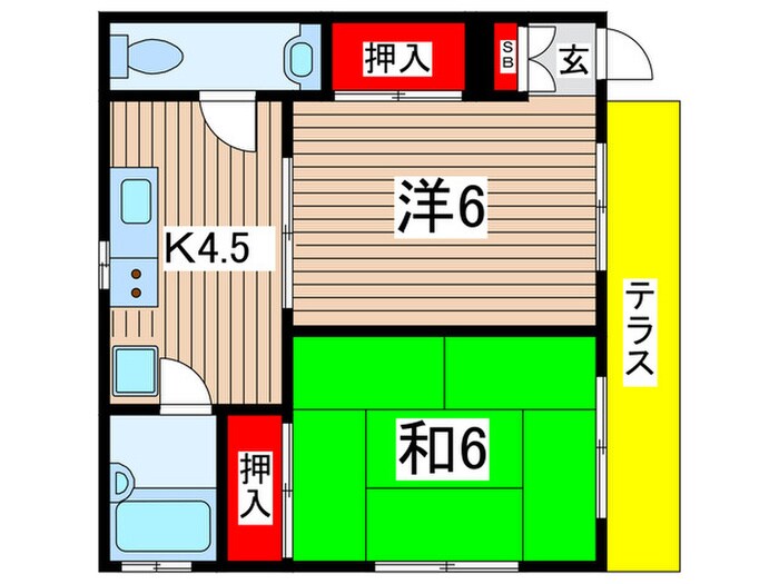 ゴ－ルデンハイツＢ棟の物件間取画像