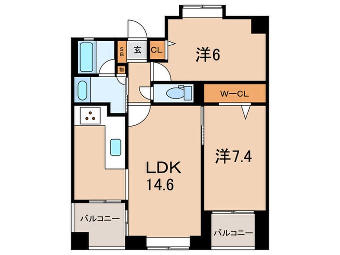 ｴｸｾﾙｼﾃｨ三宮ｲﾒｰｼﾞﾌｧｸﾄﾘｰ(304)の物件間取画像