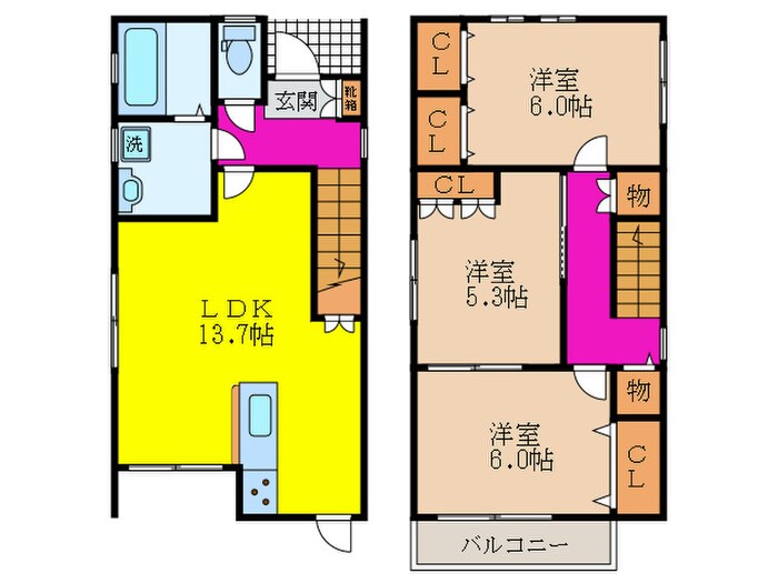 仮）足代南戸建貸家D棟の物件間取画像