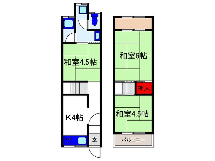 豊中市立花町３丁目戸建の物件間取画像