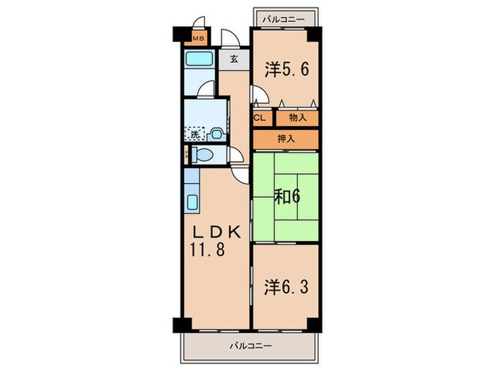 メルベーユ朝日ヶ丘の物件間取画像