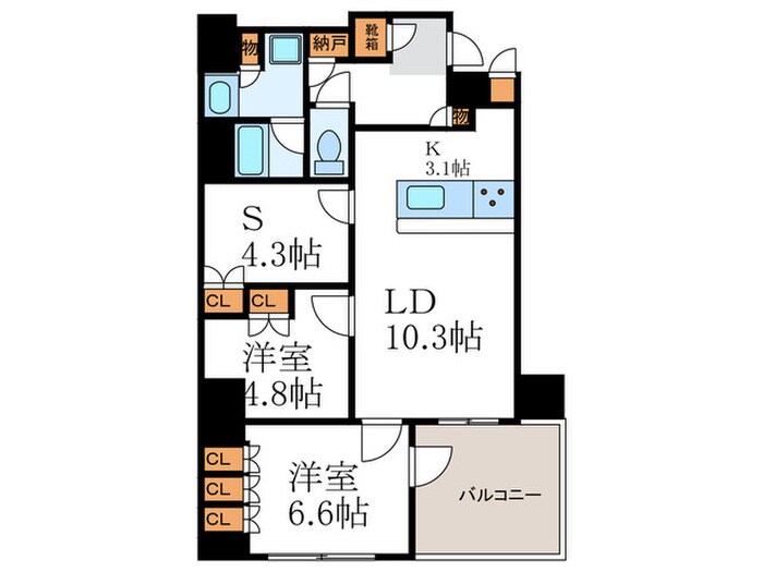ｻﾞ･ﾊﾟｰｸﾊｳｽ堀川六角（301）の物件間取画像