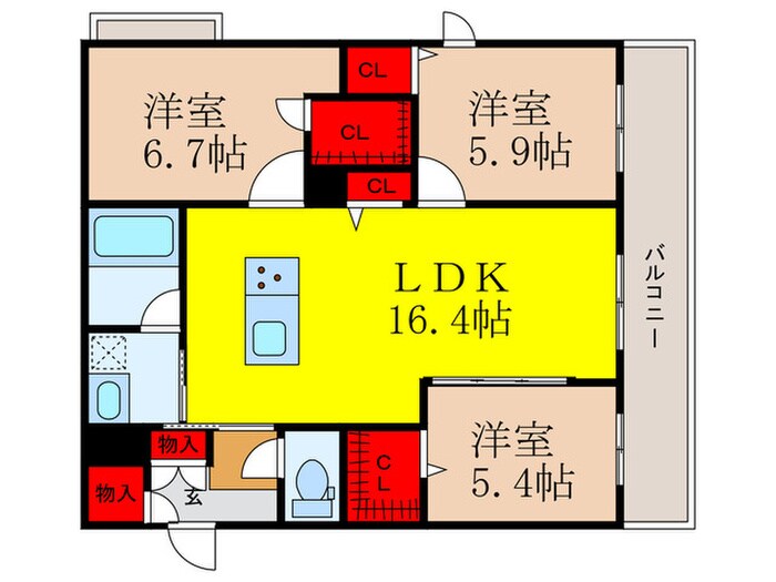 仮）ｼｬｰﾒｿﾞﾝｽﾃｰｼﾞ茨木春日の物件間取画像