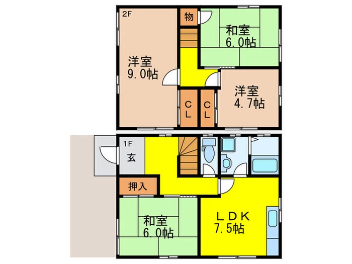 熊野町戸建貸家Ａ棟の物件間取画像