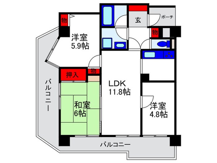 ﾗｲｵﾝｽﾞﾏﾝｼｮﾝ豊中上野第2（401）の物件間取画像