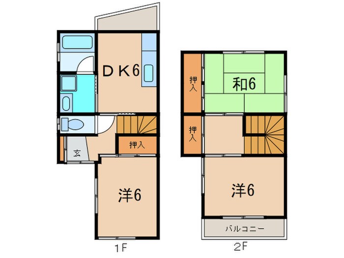 門戸岡田町貸家D棟の物件間取画像