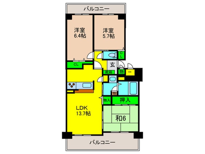 ｴﾊﾞｰﾗﾝﾄﾞｼﾃｨ新泉北4番館(410)の物件間取画像