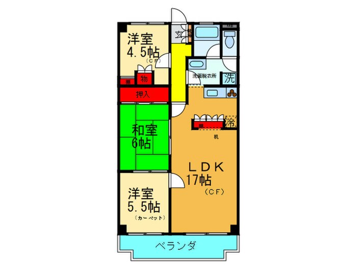 朝日ﾌﾟﾗｻﾞ生駒西二番館C棟(202)の物件間取画像