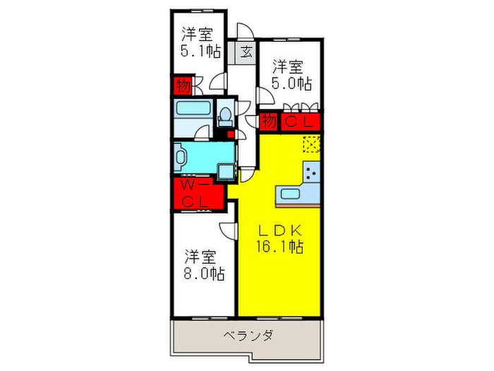 ザ　レジデンス豊中F棟（508）の物件間取画像