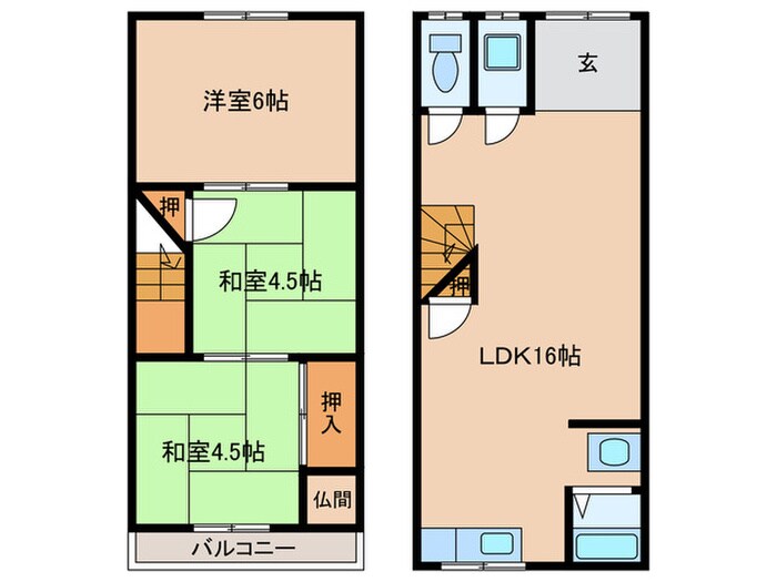 三宅中3丁目3-8　テラスハウスの物件間取画像