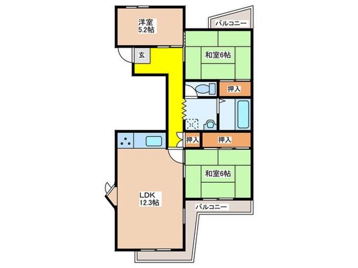 住道駅前住宅１３号棟（４０１）の物件間取画像