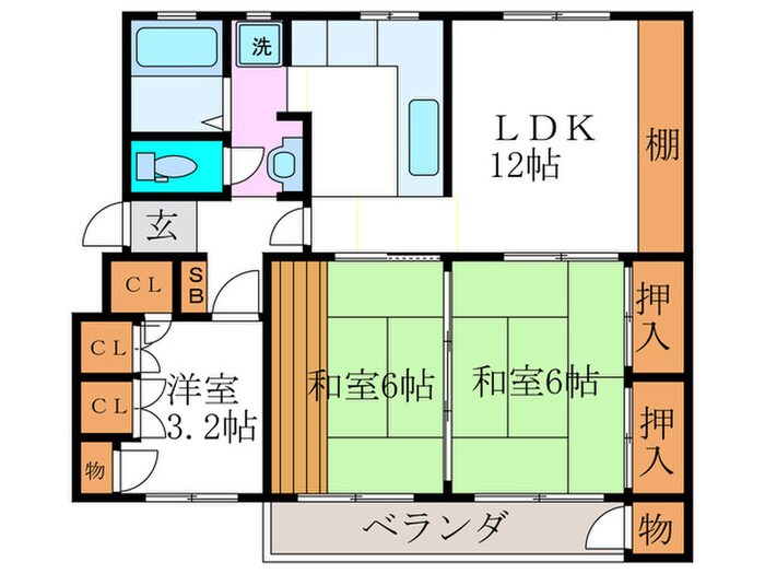 竹の台団地Ｃ２棟(505)の物件間取画像