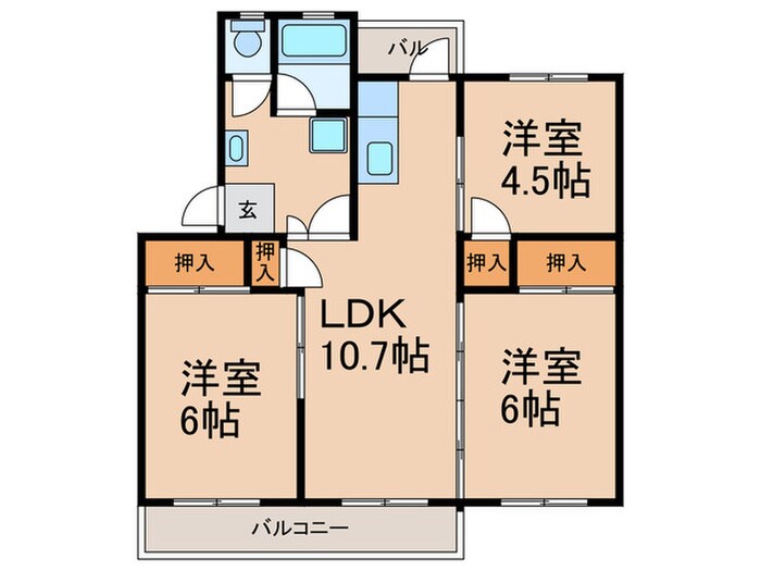 香里三井団地A93棟（106）の物件間取画像