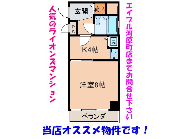 ﾗｲｵﾝｽﾞﾏﾝｼｮﾝ京都三条（２０３）の物件間取画像