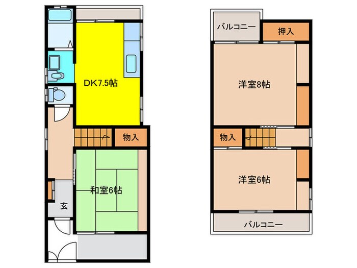 寝屋川市緑町貸家の物件間取画像