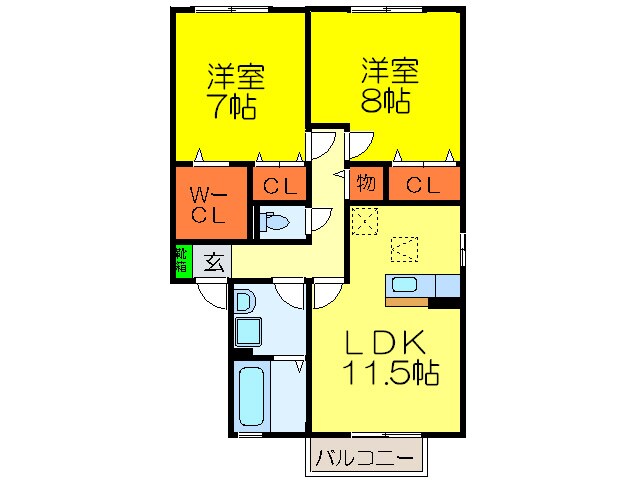 グランシャリオ萱振Ｂ棟の物件間取画像