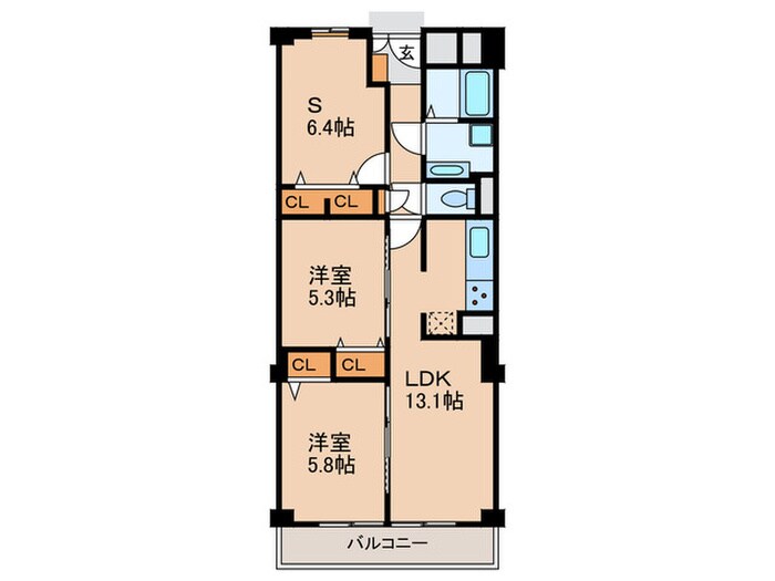 ｶﾈﾎﾞｳ三ツ池台ﾏﾝｼｮﾝ(301)の物件間取画像