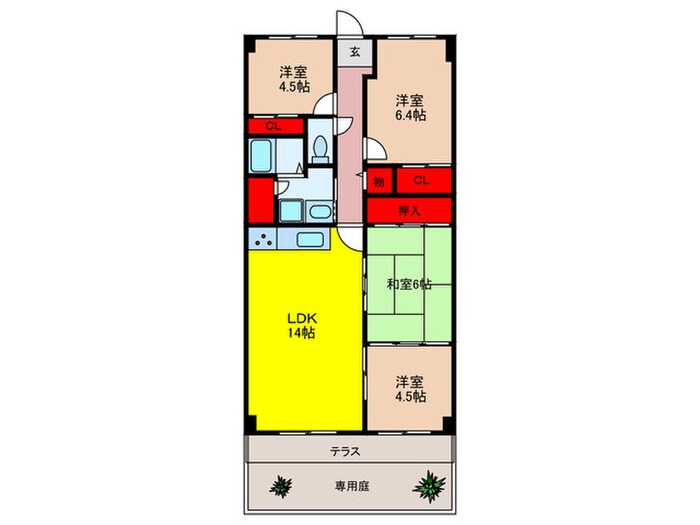 箕面東コーポラスB 棟（１１３）の物件間取画像