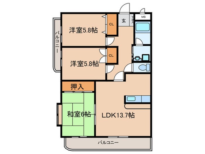 リ－ベン東梅坪の物件間取画像