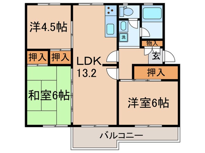 西一社団地13号棟（302）の物件間取画像