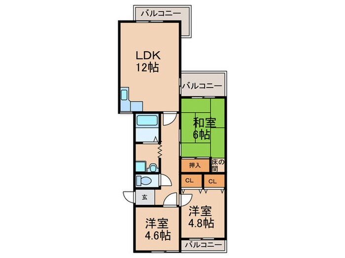 リヴィエール本城Ａ棟（３０２）の物件間取画像