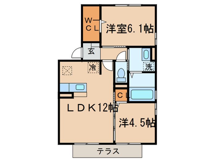 ヴィルヌーブ中間　Southの物件間取画像