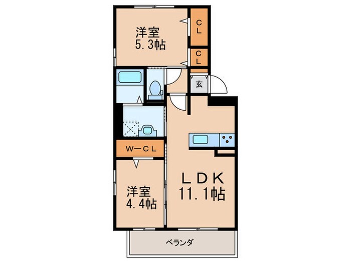 オッツ梅満Ⅱ　B棟の物件間取画像