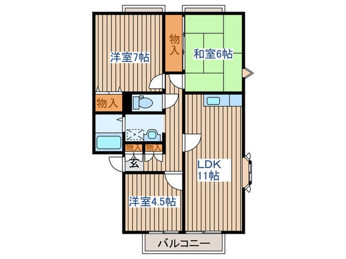 サンビレッジ南富ケ丘Ｋ棟の物件間取画像