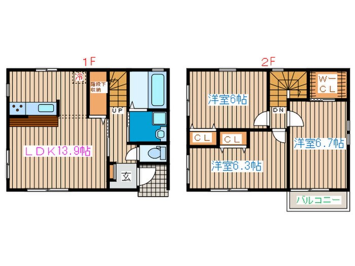 オリザ６荒井北Ｂの物件間取画像
