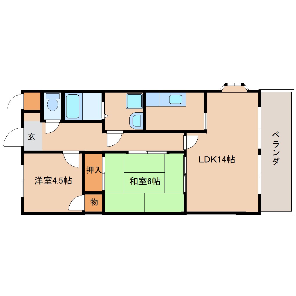 奈良県奈良市富雄川西1丁目マンション 2階の物件間取画像