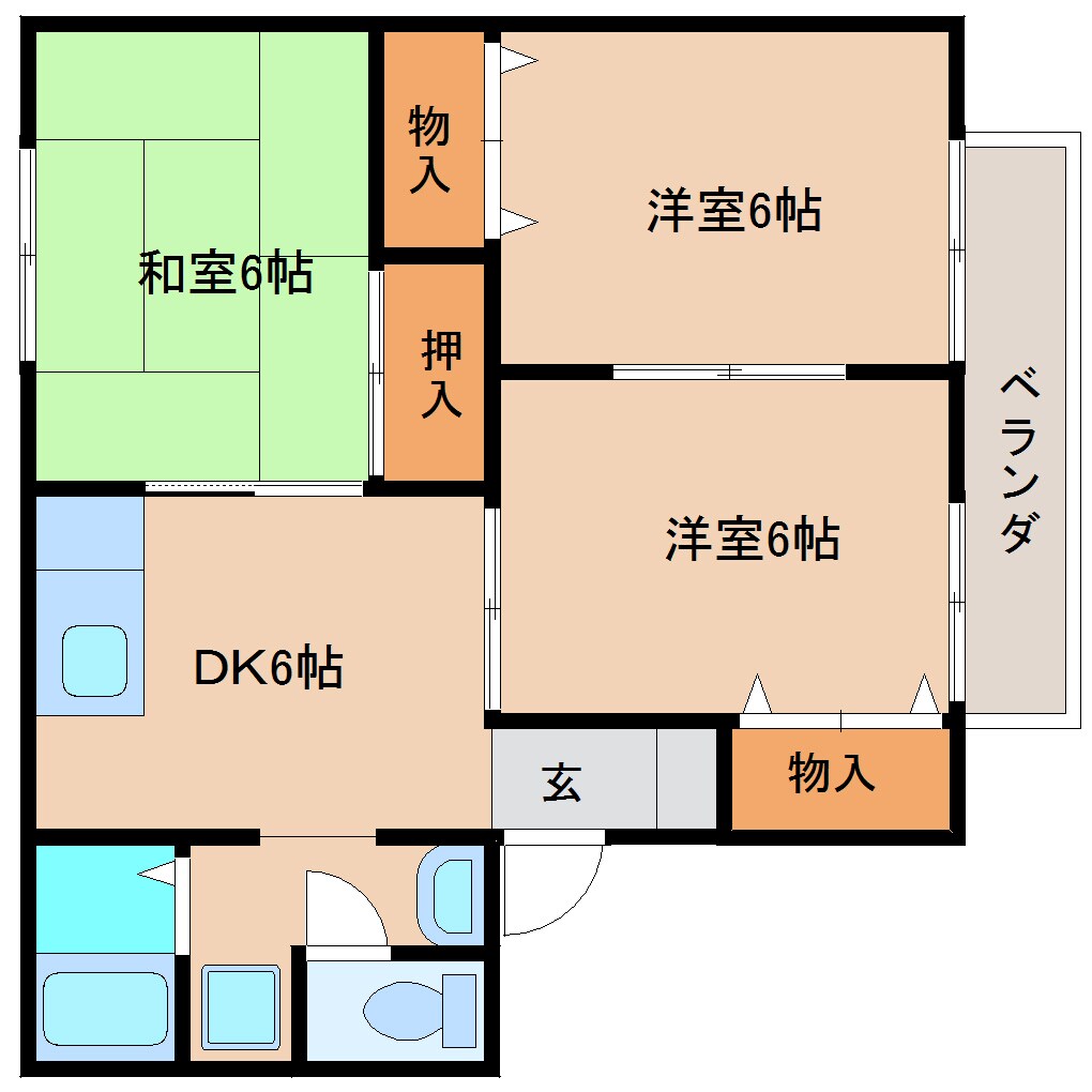 富雄駅 徒歩6分 1階の物件間取画像