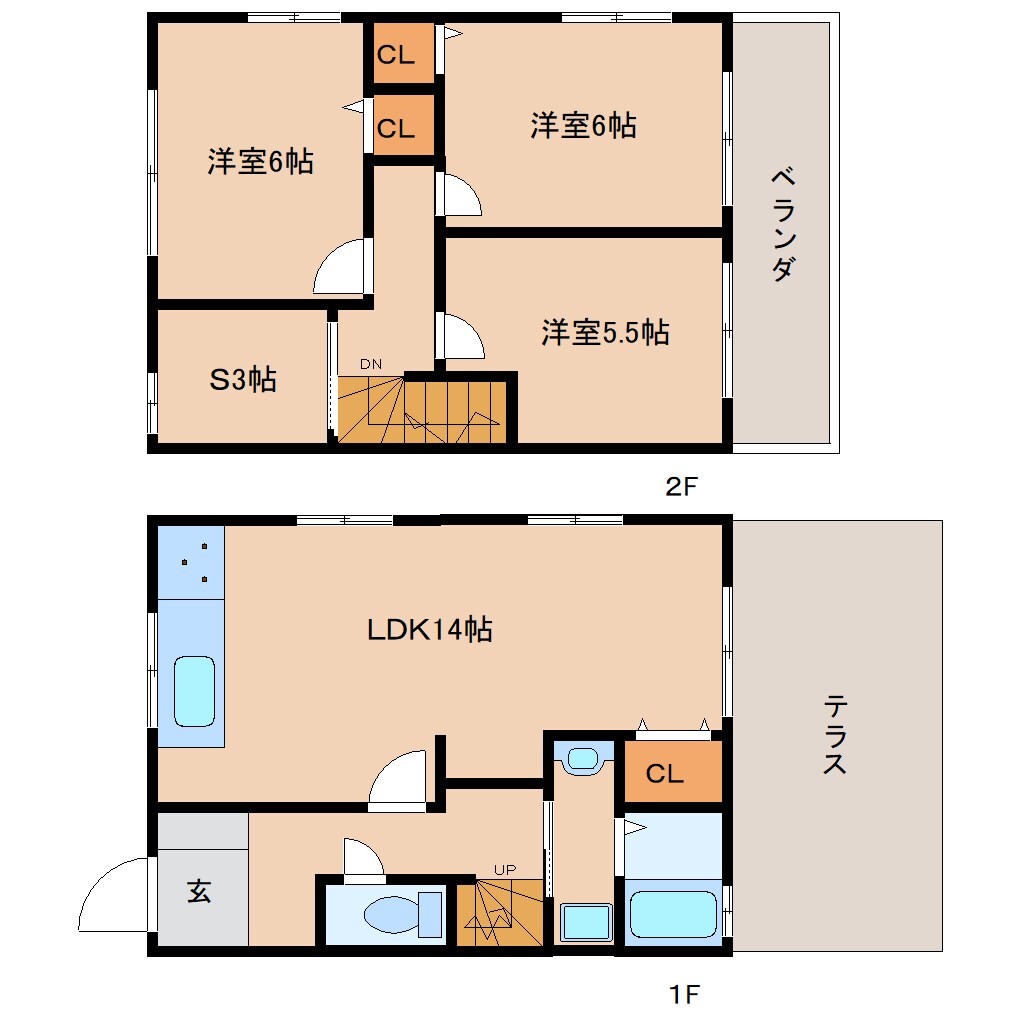 奈良県奈良市千代ヶ丘1丁目テラスハウス 1-2階の物件間取画像