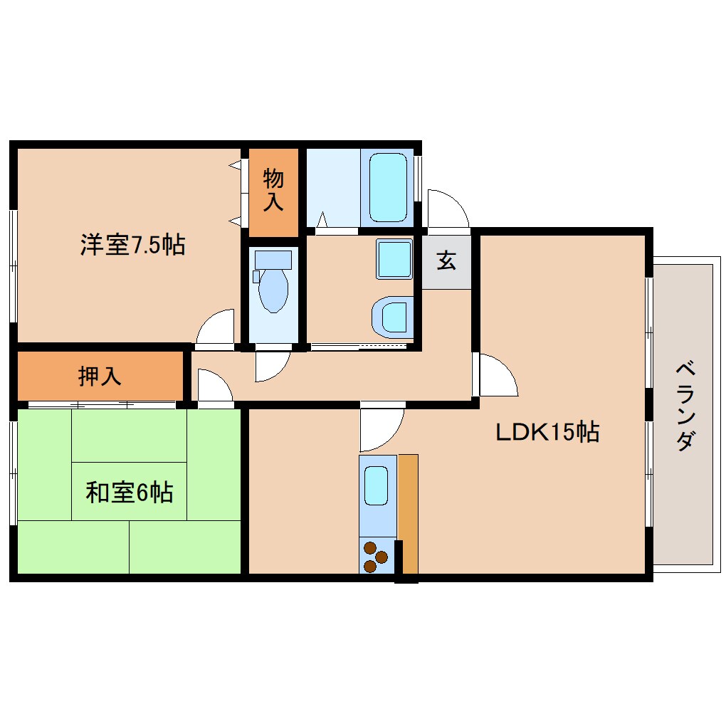 奈良県奈良市松陽台4丁目ハイツ 2階の物件間取画像