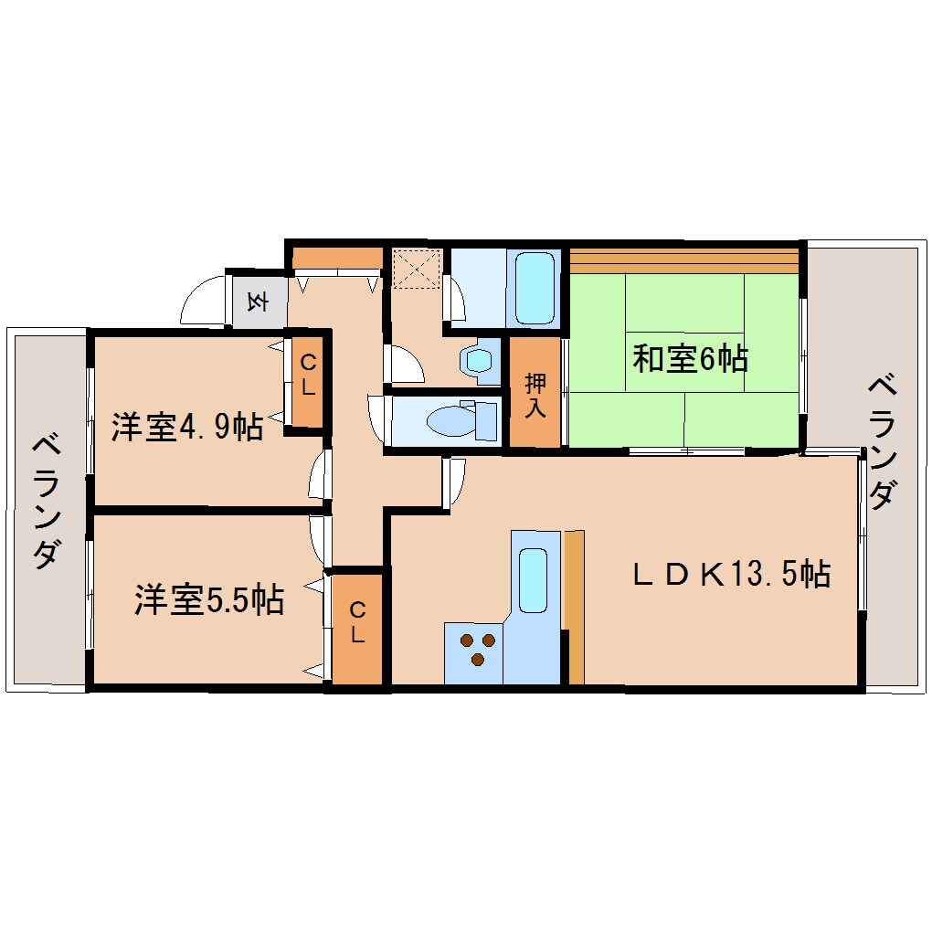 富雄駅 徒歩5分 3階の物件間取画像