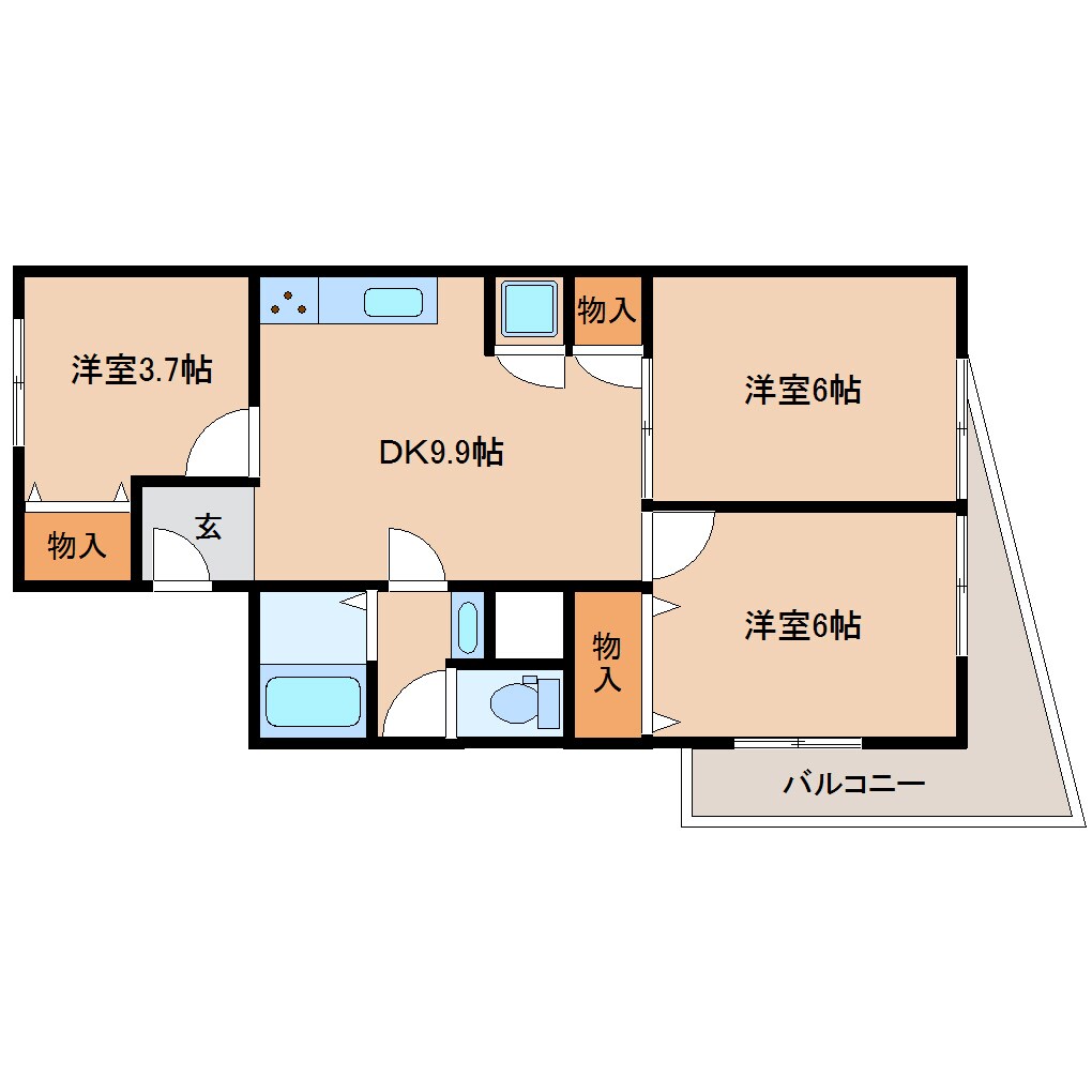 富雄駅 徒歩2分 5階の物件間取画像