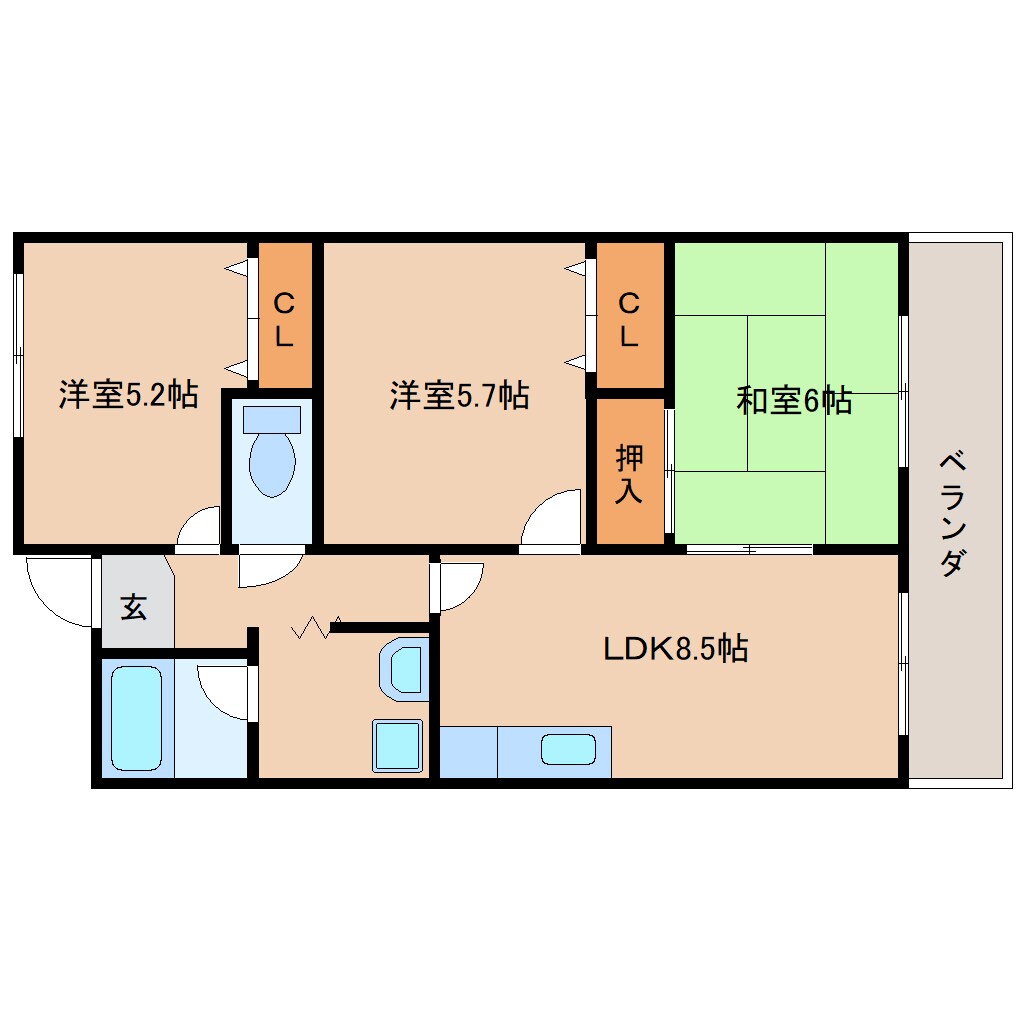 東生駒駅 徒歩5分 3階の物件間取画像