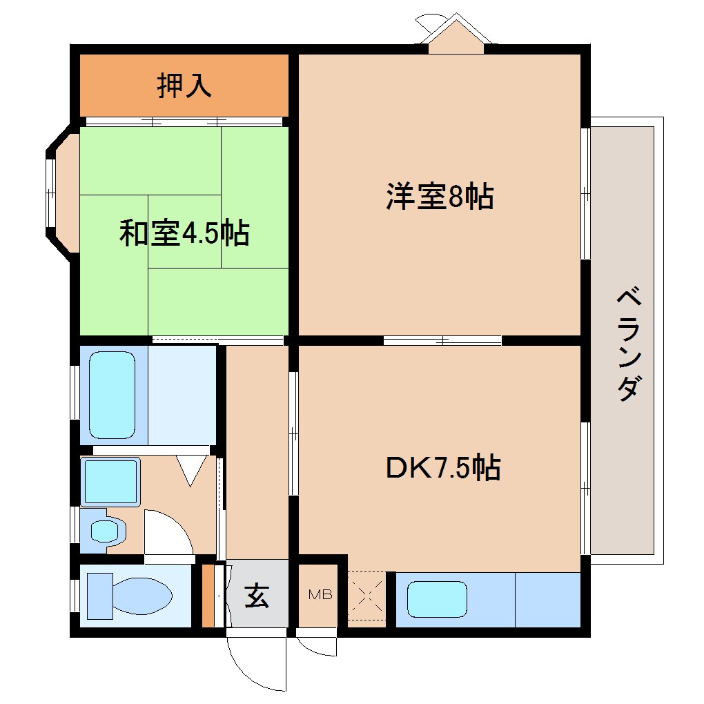 奈良県生駒市南田原町マンション 2階の物件間取画像