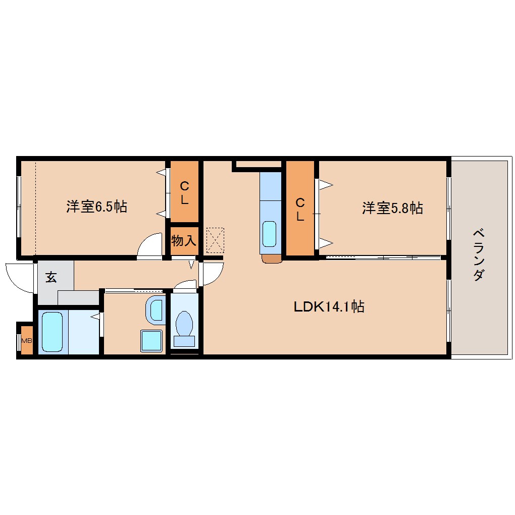 奈良県生駒市東松ケ丘マンション 2階の物件間取画像