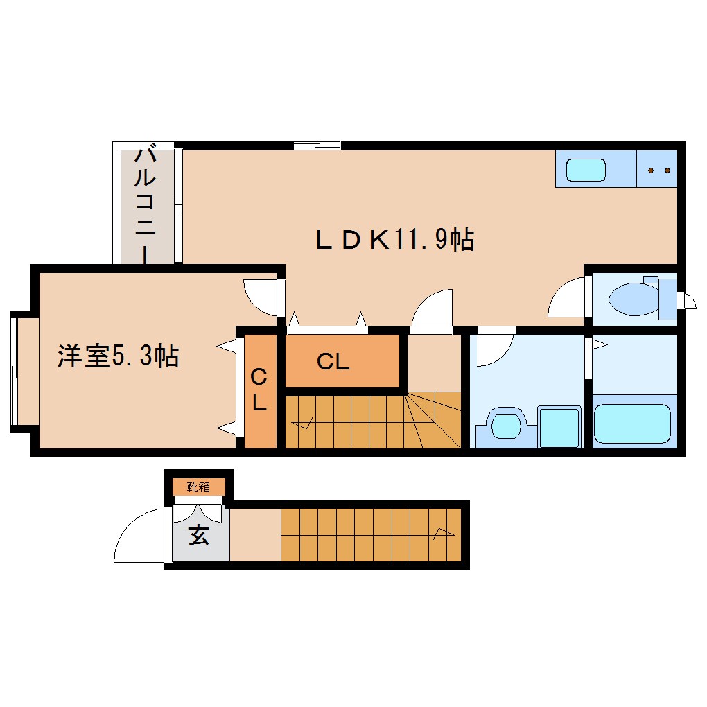 東生駒駅 徒歩7分 2階の物件間取画像